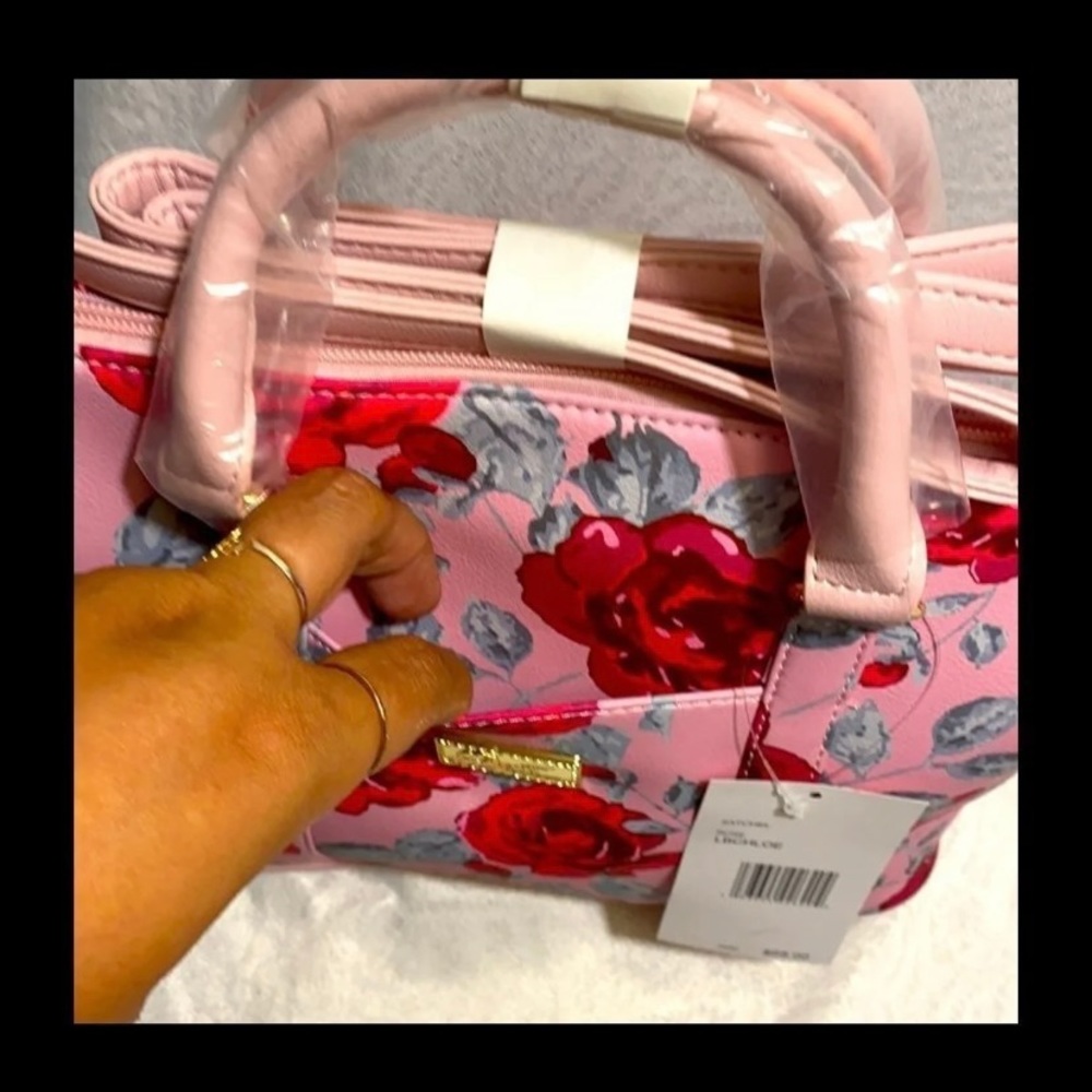 Betsey Johnson purse hand bag floral Roses pink red BNWT satchel Luv - Picture 6 of 9